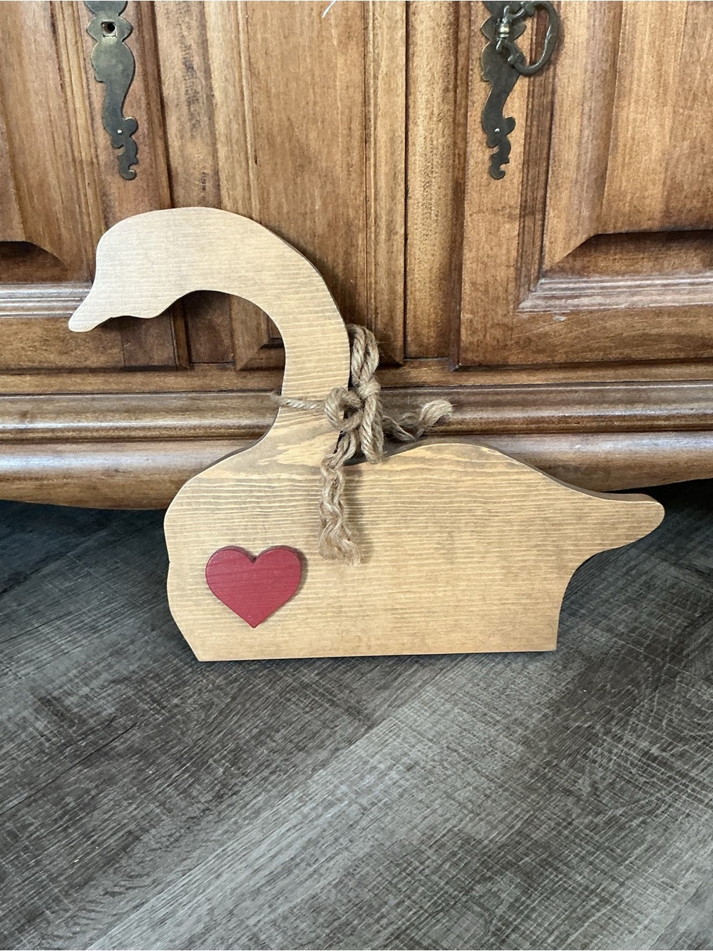 Vintage 1980s Wooden Goose Wall Plaque Shelf Sitter Rustic Country Folk Art